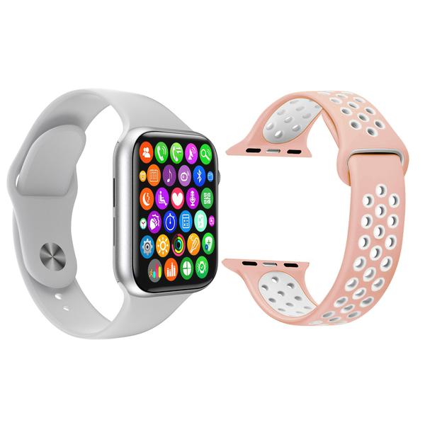 Kit 1 Relógio Inteligente SmartWatch IWO8 Lite Plus Branco + 1 Pulseira Extra Sport Rosa - Smart Bracelet