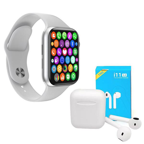 Kit 1 Relógio Inteligente SmartWatch IWO8 Lite Plus Branco Troca Pulseira + 1 Fone Bt I11 Pro TWS - Smart Bracelet