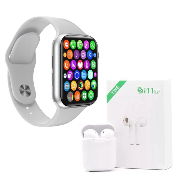 Kit 1 Relógio Inteligente SmartWatch IWO8 Lite Plus Branco Troca Pulseira + 1 Fone Bt I11 TWS Branco - Smart Bracelet