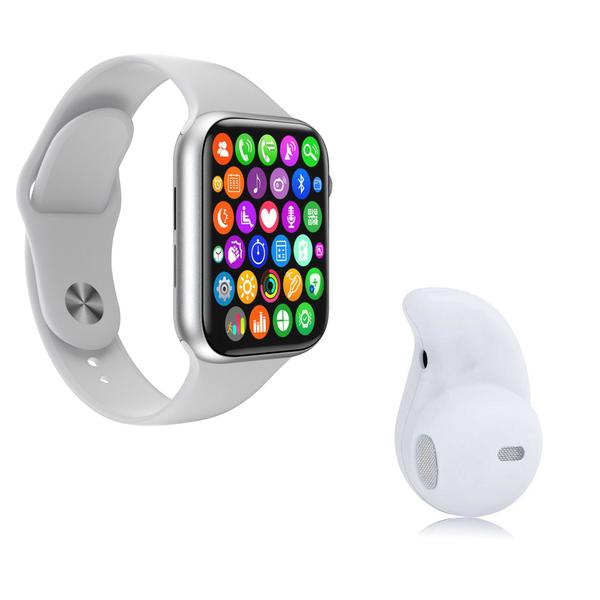 Kit 1 Relógio Inteligente SmartWatch W34 S Branco Troca Pulseira + 1 Mini Fone Bluetooth Branco - Smart Bracelet