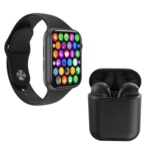 Kit 1 Relógio Inteligente SmartWatch IWO8 Lite Plus Preto + 1 Fone Bluetooth InPods I12 Preto - Smart Bracelet