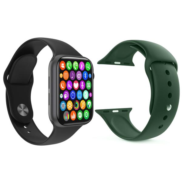 Kit 1 Relógio Inteligente SmartWatch IWO8 Lite Plus Preto + 1 Pulseira Extra Silicone Verde Escuro - Smart Bracelet