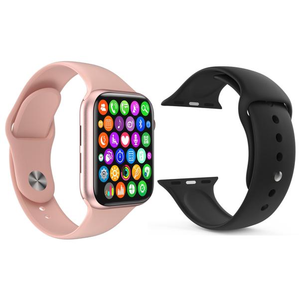 Kit 1 Relógio Inteligente SmartWatch IWO8 Lite Plus Rosa + 1 Pulseira Extra Silicone Preto - Smart Bracelet