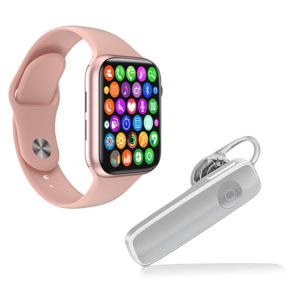 Kit 1 Relógio Inteligente SmartWatch IWO8 Lite Plus Rosa Troca Pulseira + 1 Fone Estéreo Branco - Smart Bracelet