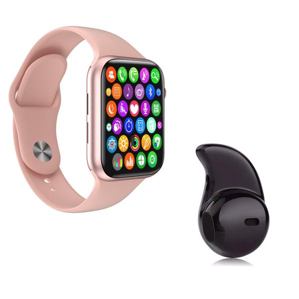 Kit 1 Relógio Inteligente SmartWatch IWO8 Lite Plus Rosa Troca Pulseira + 1 Mini Fone Bt Preto - Smart Bracelet