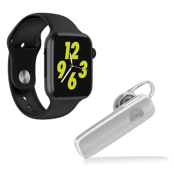 Kit 1 Relógio Inteligente SmartWatch W34 Preto Android IOS + 1 Fone Bluetooth Estéreo Branco - Smart Bracelet