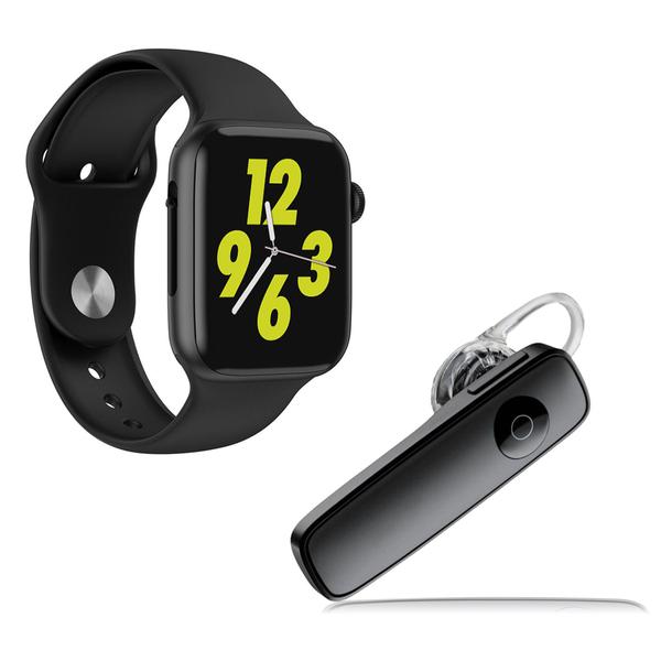 Kit 1 Relógio Inteligente SmartWatch IWO8 LITE Preto Android IOS + 1 Fone Bluetooth Estéreo Preto - Smart Bracelet