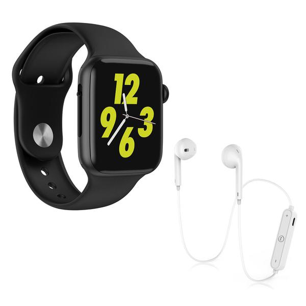 Kit 1 Relógio Inteligente SmartWatch IWO8 LITE Preto Android IOS + 1 Fone Bluetooth S6 Branco - Smart Bracelet