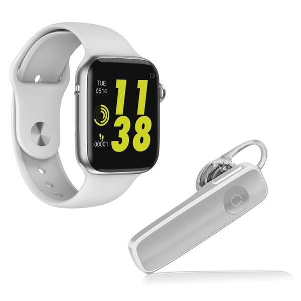 Kit 1 Relógio Inteligente SmartWatch W34 Branco Android IOS + 1 Fone Bluetooth Estéreo Branco - Smart Bracelet