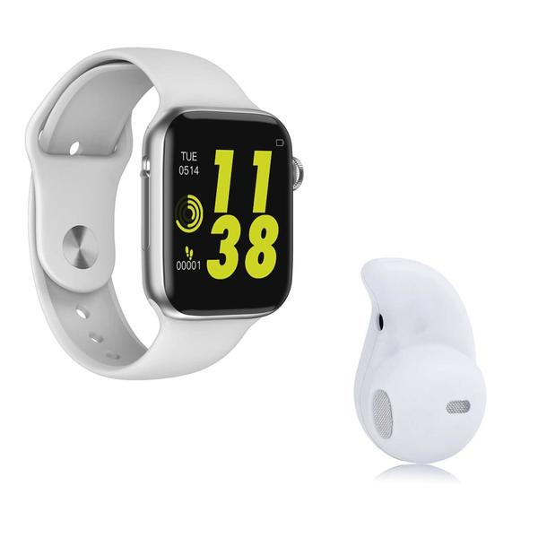 Kit 1 Relógio Inteligente SmartWatch W34 Branco Android IOS + 1 Mini Fone Bluetooth Branco - Smart Bracelet