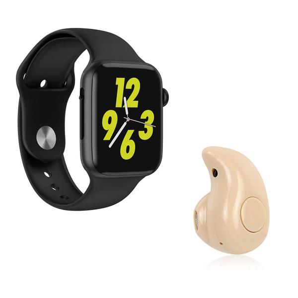 Kit 1 Relógio Inteligente SmartWatch W34 Preto Android IOS + 1 Mini Fone Bluetooth Marfim - Smart Bracelet