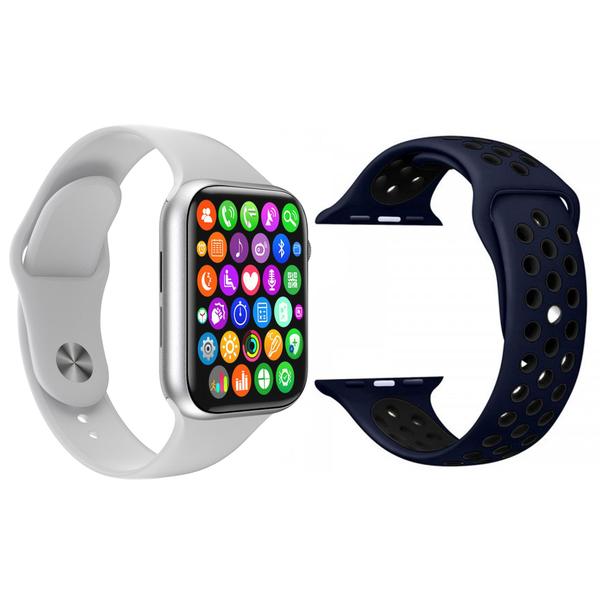 Kit 1 Relógio Inteligente SmartWatch IWO8 Lite Plus Branco + 1 Pulseira Extra Sport Azul e Preto - Smart Bracelet