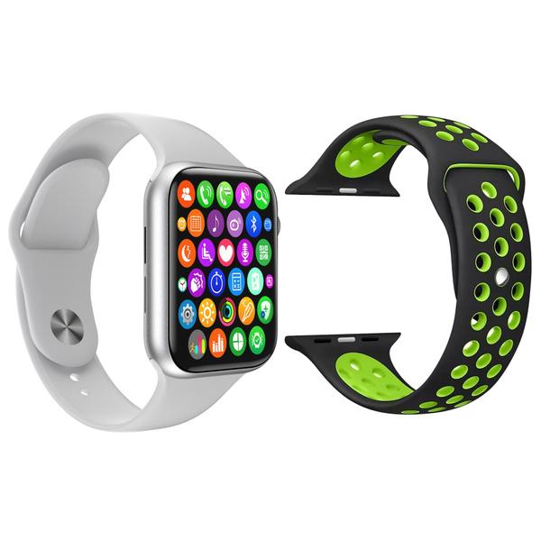 Kit 1 Relógio Inteligente SmartWatch IWO8 Lite Plus Branco + 1 Pulseira Extra Sport Preto com Verde - Smart Bracelet