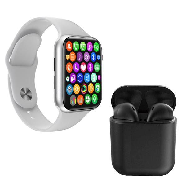 Kit 1 Relógio Inteligente SmartWatch IWO8 Lite Plus Branco + 1 Fone Bluetooth InPods I12 Preto - Smart Bracelet