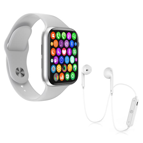 Kit 1 Relógio Inteligente SmartWatch IWO8 Lite Plus Branco Troca Pulseira + 1 Fone Bt S6 Branco - Smart Bracelet