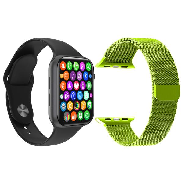 Kit 1 Relógio Inteligente SmartWatch IWO8 Lite Plus Preto + 1 Pulseira Extra Milanese Verde Musgo - Smart Bracelet