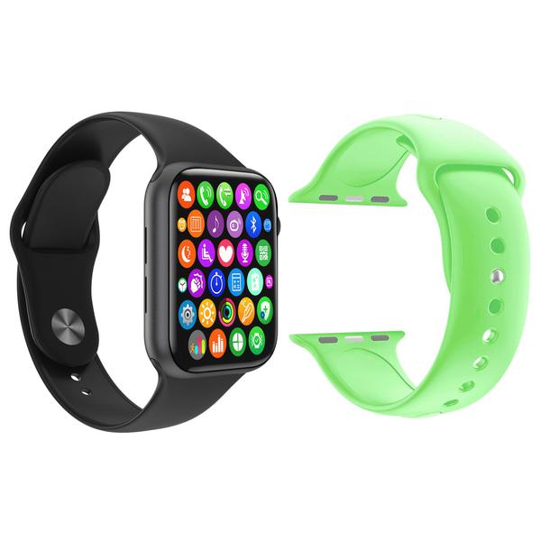 Kit 1 Relógio Inteligente SmartWatch W34 S Preto Android IOS + 1 Pulseira Extra Silicone Verde - Smart Bracelet