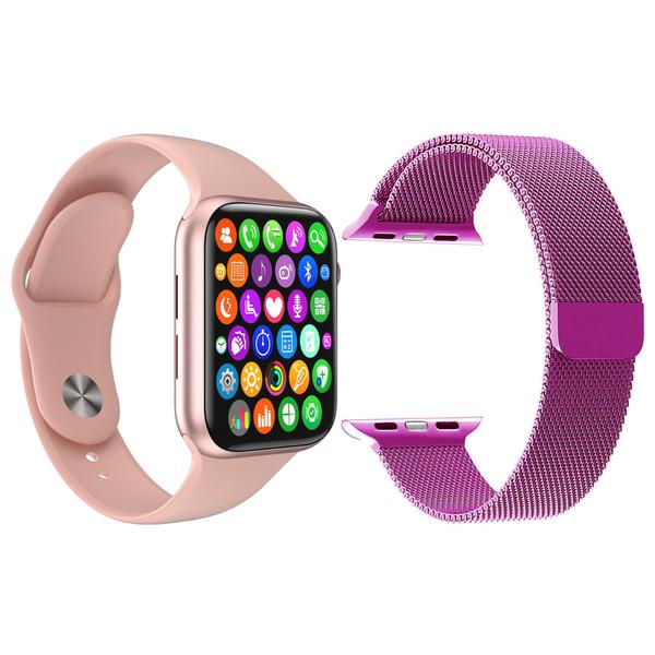 Kit 1 Relógio Inteligente SmartWatch W34 S Rosa Android IOS + 1 Pulseira Extra Milanese Bonina - Smart Bracelet