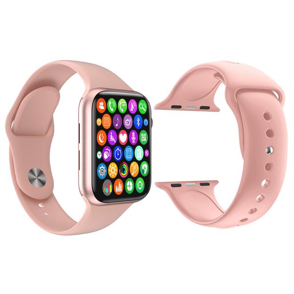 Kit 1 Relógio Inteligente SmartWatch IWO8 Lite Plus Rosa + 1 Pulseira Extra Silicone Rosa - Smart Bracelet