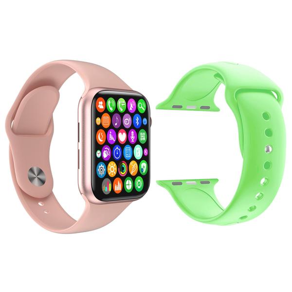 Kit 1 Relógio Inteligente SmartWatch IWO8 Lite Plus Rosa + 1 Pulseira Extra Silicone Verde - Smart Bracelet