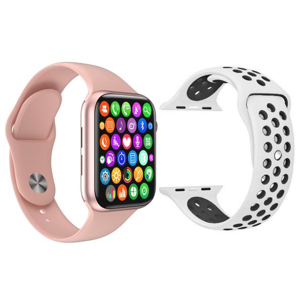 Kit 1 Relógio Inteligente SmartWatch IWO8 Lite Plus Rosa + 1 Pulseira Extra Sport Branco e Preto - Smart Bracelet