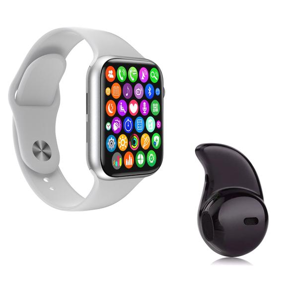 Kit 1 Relógio Inteligente SmartWatch IWO8 Lite Plus Branco Troca Pulseira + 1 Mini Fone Bt Preto - Smart Bracelet