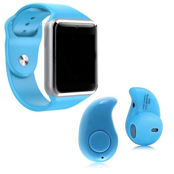 Kit 1 Relógio SmartWatch A1 Azul + 1 Mini Fone Bluetooh Azul