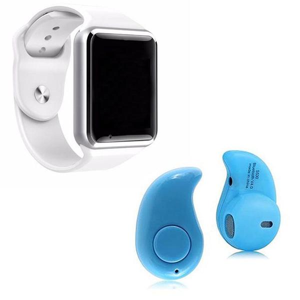 Kit 1 Relógio SmartWatch A1 Branco + 1 Mini Fone Bluetooh Azul