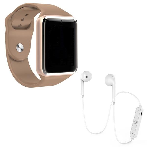 Kit 1 Relógio SmartWatch A1 Dourado + 1 Fone Bluetooh Original Branco - a Smart