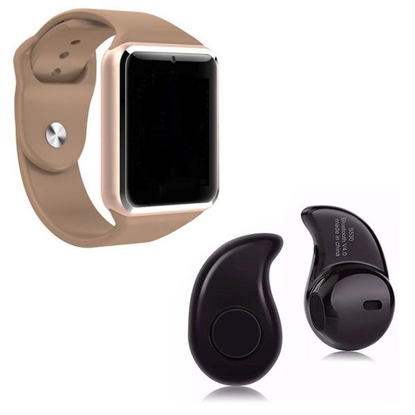 Kit 1 Relógio SmartWatch A1 Dourado + 1 Mini Fone Bluetooh Preto