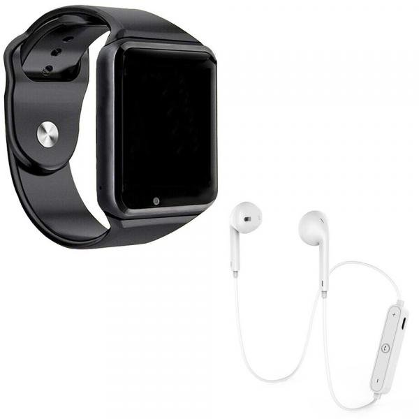 Kit 1 Relógio SmartWatch A1 Preto + 1 Fone Bluetooh Original Branco