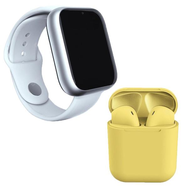 Kit 1 Relógio SmartWatch Z6 Branco + 1 Fone Bluetooth InPods 12 Amarelo - Smart Bracelet