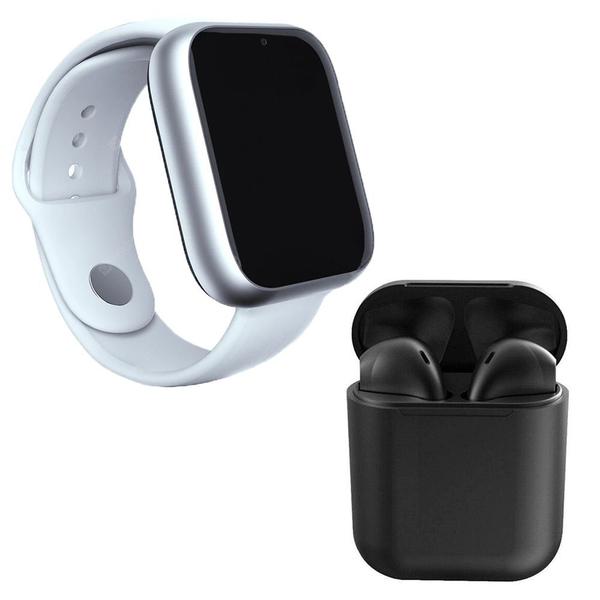 Kit 1 Relógio SmartWatch A1 Pro Plus Branco + 1 Fone Bluetooth InPods 12 Preto - Smart Bracelet