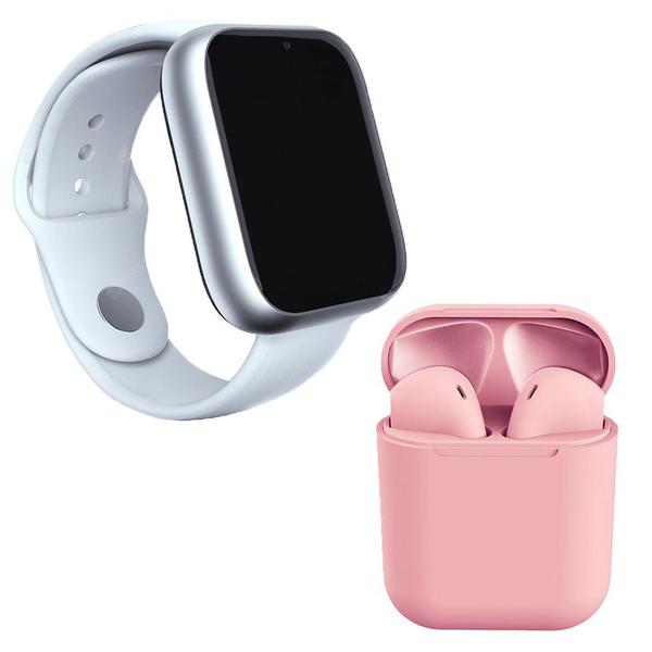 Kit 1 Relógio SmartWatch A1 Pro Plus Branco + 1 Fone Bluetooth InPods 12 Rosa - Smart Bracelet