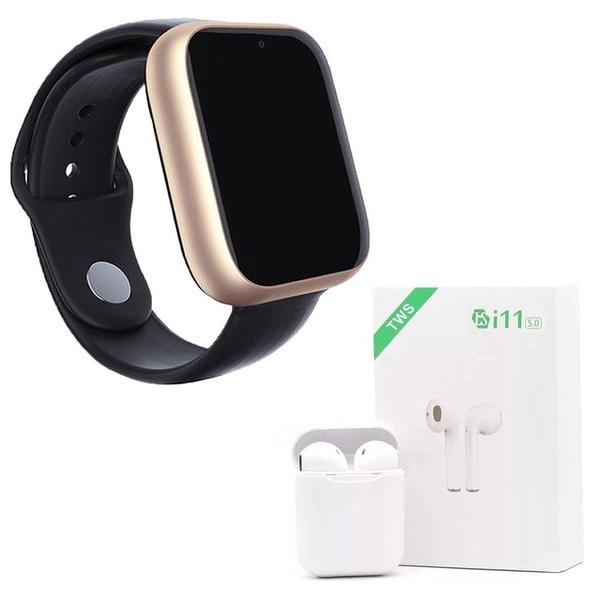 Kit 1 Relógio SmartWatch A1 Pro Plus Dourado + 1 Fone Bluetooth I11 TWS Branco - Z Smart