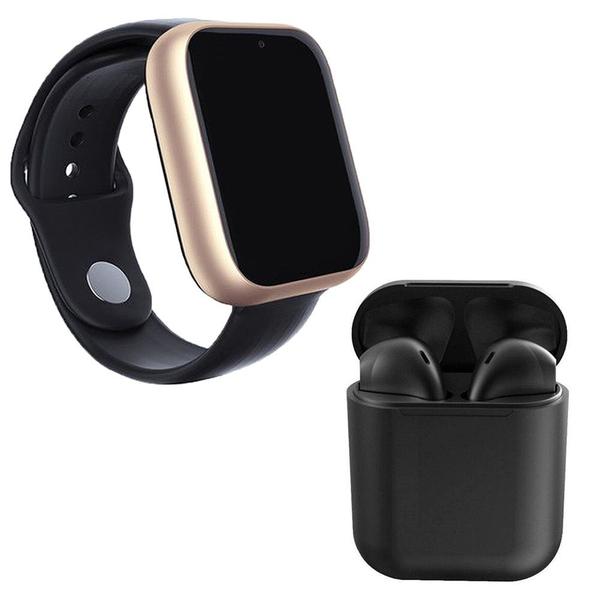 Kit 1 Relógio SmartWatch A1 Pro Plus Dourado + 1 Fone Bluetooth InPods 12 Preto - Z Smart