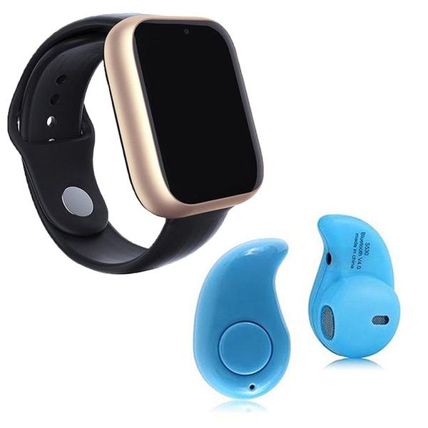 Kit 1 Relógio SmartWatch A1 Pro Plus Dourado + 1 Mini Fone Bluetooth Azul - Z Smart