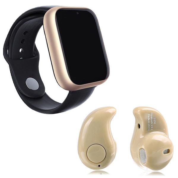 Kit 1 Relógio SmartWatch A1 Pro Plus Dourado + 1 Mini Fone Bluetooth Marfim - Smart Bracelet