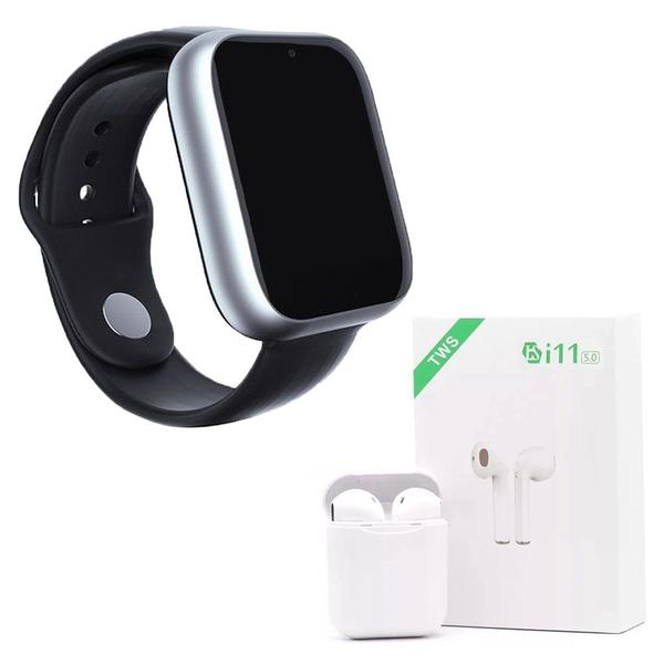 Kit 1 Relógio SmartWatch A1 Pro Plus Prata + 1 Fone Bluetooth I11 TWS Branco - Smart Bracelet