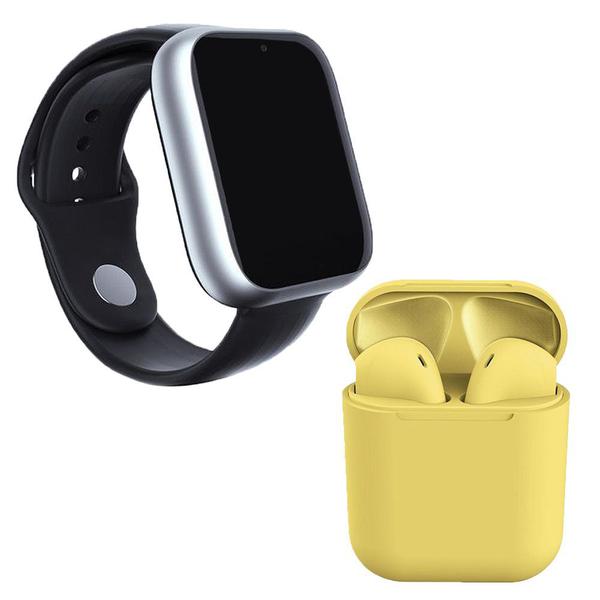 Kit 1 Relógio SmartWatch A1 Pro Plus Prata + 1 Fone Bluetooth InPods 12 Amarelo - Z Smart