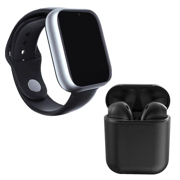 Kit 1 Relógio SmartWatch A1 Pro Plus Prata + 1 Fone Bluetooth InPods 12 Preto - Z Smart