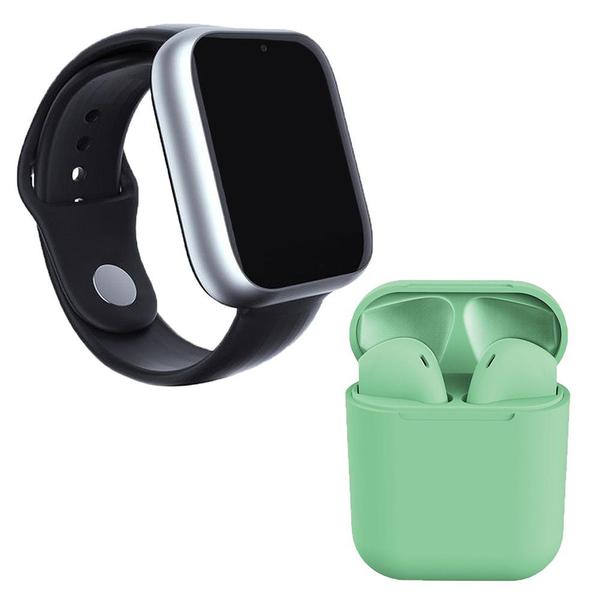 Kit 1 Relógio SmartWatch A1 Pro Plus Prata + 1 Fone Bluetooth InPods 12 Verde - Smart Bracelet