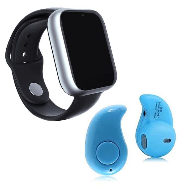 Kit 1 Relógio SmartWatch A1 Pro Plus Prata + 1 Mini Fone Bluetooth Azul - Smart Bracelet