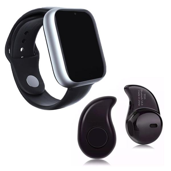 Kit 1 Relógio SmartWatch A1 Pro Plus Prata + 1 Mini Fone Bluetooth Preto - Smart Bracelet