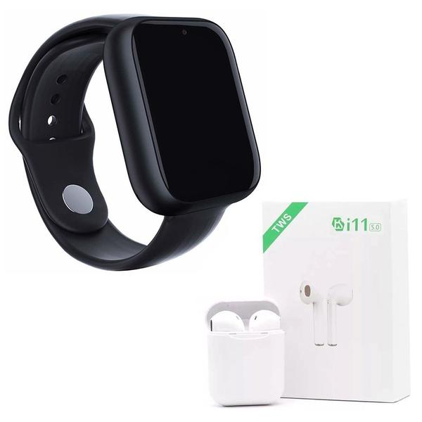 Kit 1 Relógio SmartWatch A1 Pro Plus Preto + 1 Fone Bluetooth I11 TWS Branco - Smart Bracelet