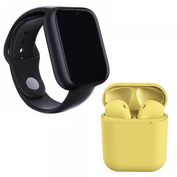 Kit 1 Relógio SmartWatch A1 Pro Plus Preto + 1 Fone Bluetooth InPods 12 Amarelo - Z Smart