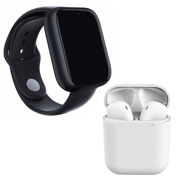 Kit 1 Relógio SmartWatch A1 Pro Plus Preto + 1 Fone Bluetooth InPods 12 Branco - Smart Bracelet