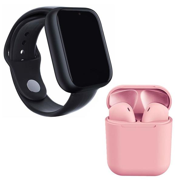 Kit 1 Relógio SmartWatch A1 Pro Plus Preto + 1 Fone Bluetooth InPods 12 Rosa - Smart Bracelet