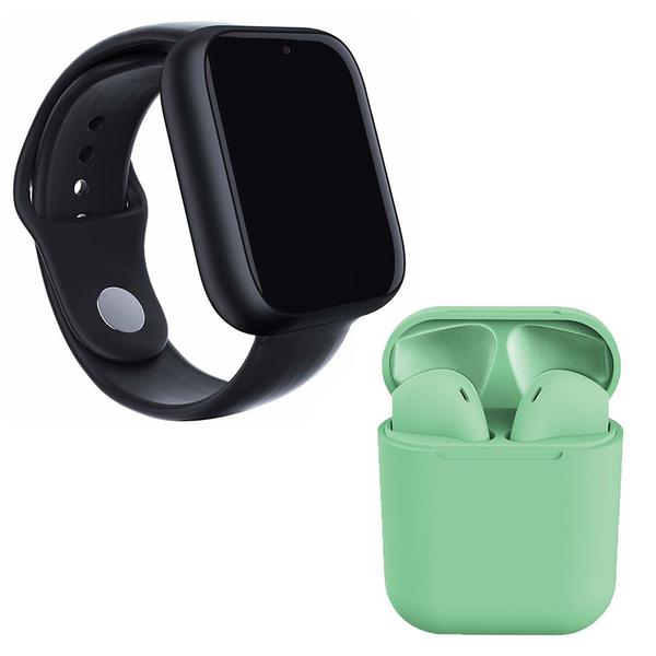 Kit 1 Relógio SmartWatch A1 Pro Plus Preto + 1 Fone Bluetooth InPods 12 Verde - Smart Bracelet