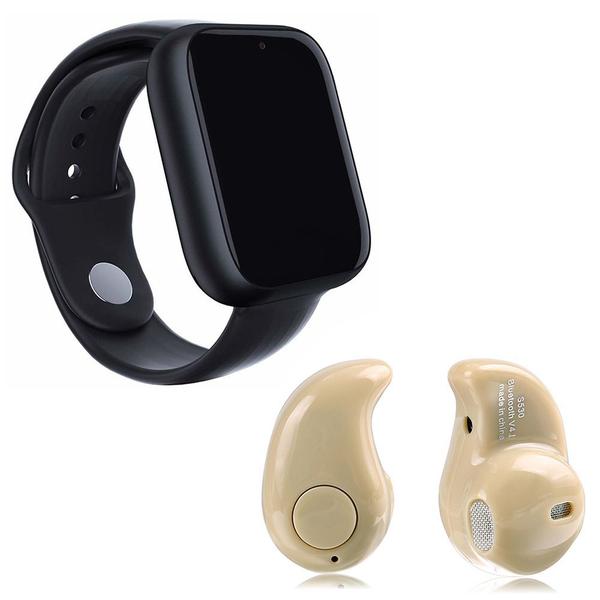 Kit 1 Relógio SmartWatch Z6 Preto + 1 Mini Fone Bluetooth Marfim - Smart Bracelet